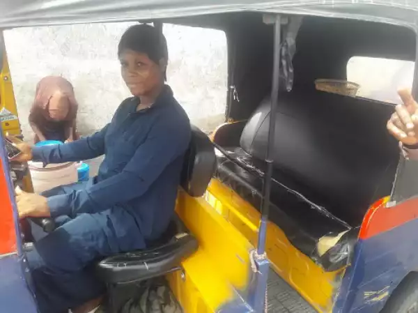 Photos: Bayelsa lady drives Keke to raise money for school after politicians demanded for sex before they could assist her